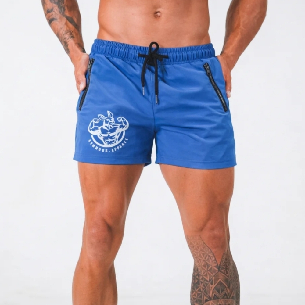GYMROOS Men's Athletic Blue, Gym  Drawstring Shorts with Zip Pockets SZ XXL